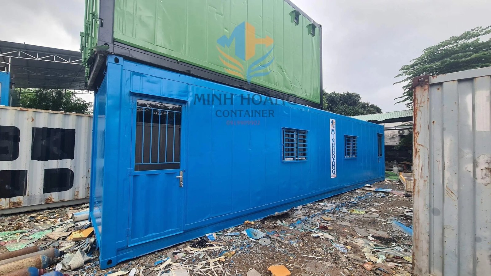 Container Văn Phòng 40 Feet Xanh Dương Dạng Ống Vỏ Lạnh